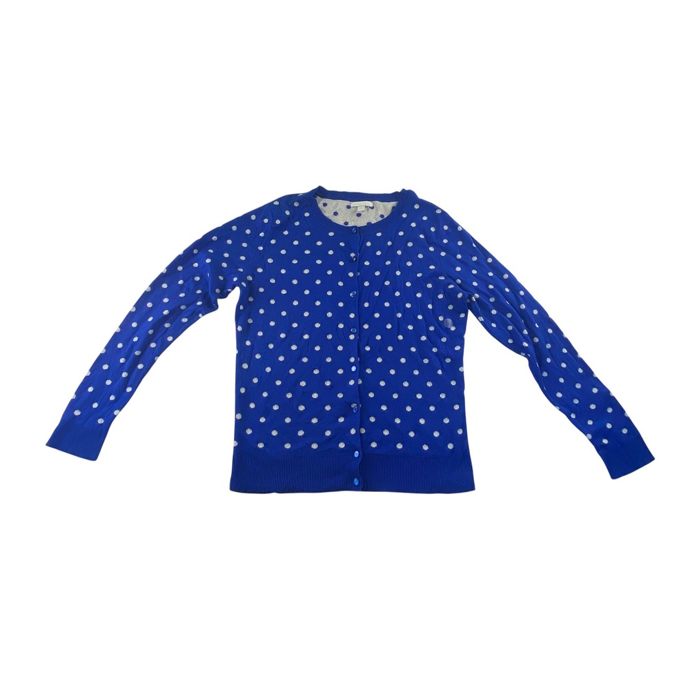 New York & Company Blue Silver Metallic Polka Dot‎ Cardigan Sweater Large
